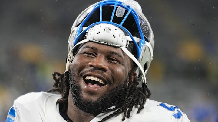 Detroit Lions defensive lineman Alim McNeill (54) celebrates as he runs off the field following the game against the Green Bay Packers Detroit Lions defensive lineman Alim McNeill (54) celebrates as he runs off the field following the game against the Green Bay Packers