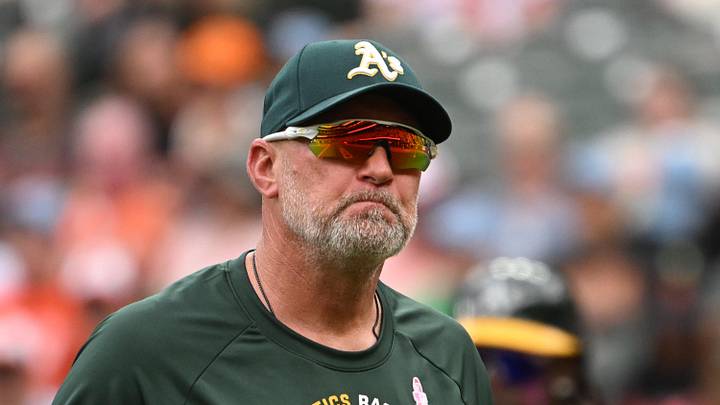 May 10, 2026; Baltimore, Maryland, USA; Athletics manager Mark Kotsay walks back the dugout against the Baltimore Orioles during the seventh inning at Oriole Park at Camden Yards. Mandatory Credit: Rafael Suanes-Imagn Images