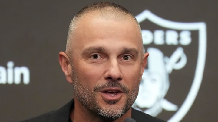 Feb 10, 2026; Henderson, NV, USA; Las Vegas Raiders general manager John Spytek at press conference at Intermountain Health Performance Center. Mandatory Credit: Kirby Lee-Imagn Images
