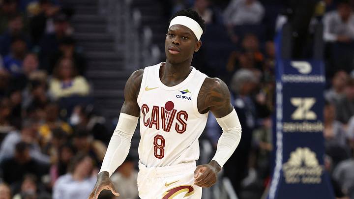 Apr 2, 2026; San Francisco, California, USA; Cleveland Cavaliers guard Dennis Schroder (8) controls the ball against the Golden State Warriors during the third quarter at Chase Center. Mandatory Credit: Kelley L Cox-Imagn Images