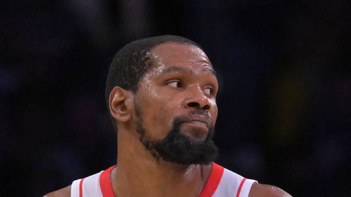 Houston Rockets forward Kevin Durant (7) looks on from the court during the final minutes of game two of the first round of the 2026 NBA Playoffs at against the Los Angeles Lakers at Crypto.com Arena on Apr 21, 2026. Houston Rockets forward Kevin Durant (7) looks on from the court during the final minutes of game two of the first round of the 2026 NBA Playoffs at against the Los Angeles Lakers at Crypto.com Arena on Apr 21, 2026.
