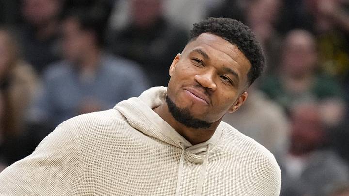 Milwaukee Bucks forward Giannis Antetokounmpo reacts following a play during the second quarter against the Brooklyn Nets. Milwaukee Bucks forward Giannis Antetokounmpo reacts following a play during the second quarter against the Brooklyn Nets.