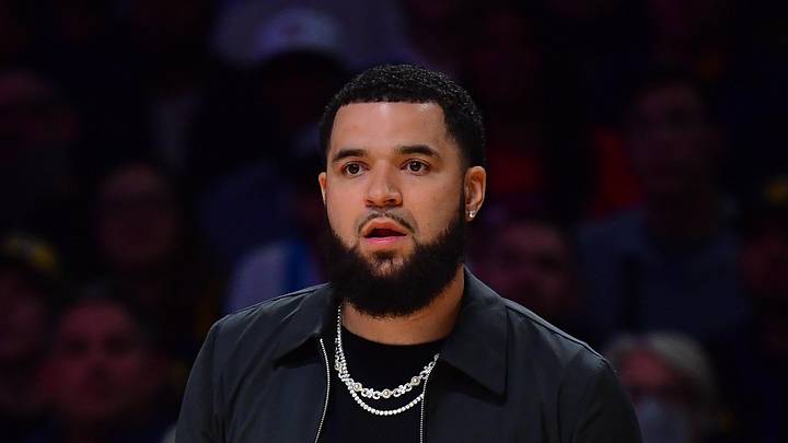 Apr 29, 2026; Los Angeles, California, USA; Houston Rockets player Fred VanVleet watches game action during the second half in game five of the first round of the 2026 NBA Playoffs at Crypto.com Arena. Mandatory Credit: Gary A. Vasquez-Imagn Images