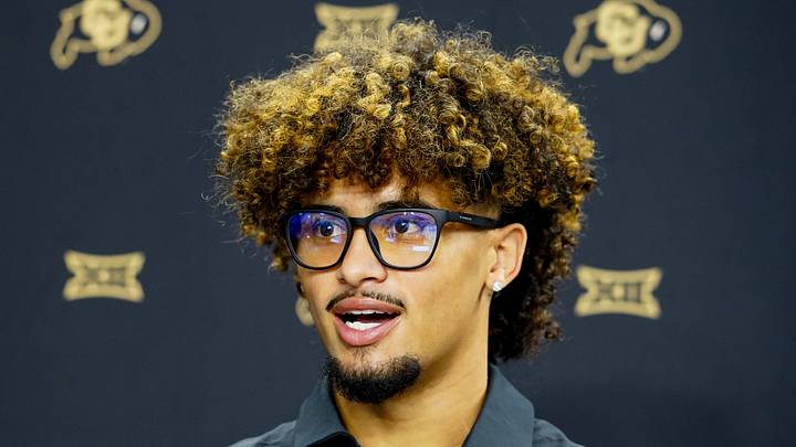 Jul 7, 2026; Frisco, TX, USA; Colorado quarterback Julian Lewis speaks with reporters during Big 12 Conference Football Media Days at The Star. Jul 7, 2026; Frisco, TX, USA; Colorado quarterback Julian Lewis speaks with reporters during Big 12 Conference Football Media Days at The Star.