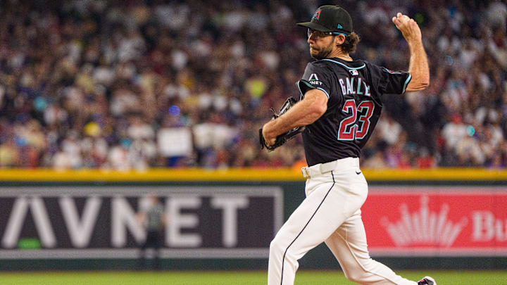 Jun 14, 2025; Phoenix, Arizona, USA; Arizona Diamondbacks pitcher Zac Gallen (23) on the mound in the second inning against the San Diego Padres at Chase Field. 