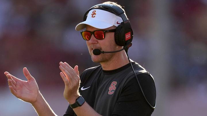 Southern California Trojans head coach Lincoln Riley watches from the sidelines against the Missouri State Bears in the first half at United Airlines Field at Los Angeles Memorial Coliseum. Southern California Trojans head coach Lincoln Riley watches from the sidelines against the Missouri State Bears in the first half at United Airlines Field at Los Angeles Memorial Coliseum.