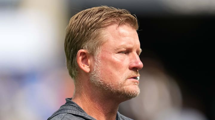 Aug 9, 2025; Inglewood, California, USA; Los Angeles Rams general manager Les Snead watches during the game against the Dallas Cowboys at SoFi Stadium. Mandatory Credit: Kirby Lee-Imagn Images
