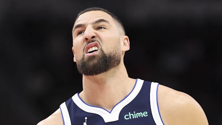 Jan 31, 2026; Houston, Texas, USA; Dallas Mavericks guard Klay Thompson (31) reacts after a play during the first quarter against the Houston Rockets at Toyota Center. Mandatory Credit: Troy Taormina-Imagn Images Jan 31, 2026; Houston, Texas, USA; Dallas Mavericks guard Klay Thompson (31) reacts after a play during the first quarter against the Houston Rockets at Toyota Center. Mandatory Credit: Troy Taormina-Imagn Images