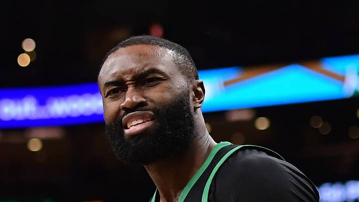 Boston Celtics guard Jaylen Brown (7) reacts towards the official after a play during the second half against the Miami Heat at TD Garden on Feb 6, 2026. Boston Celtics guard Jaylen Brown (7) reacts towards the official after a play during the second half against the Miami Heat at TD Garden on Feb 6, 2026.