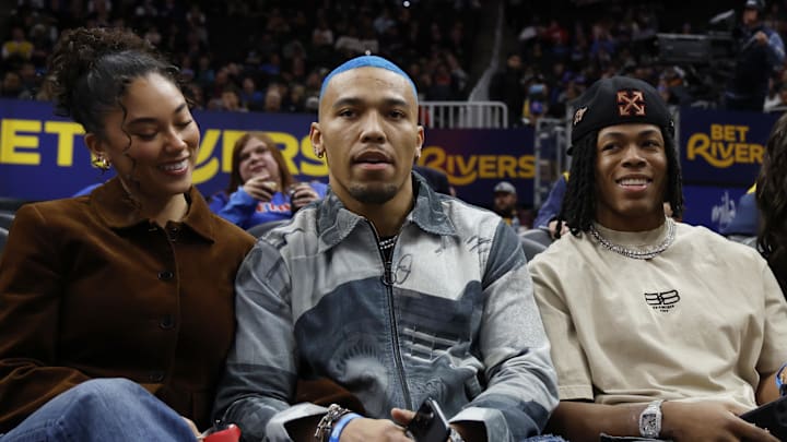 Detroit Lions wide receiver Amon-Ra St. Brown attends Detroit Pistons game at Little Caesars Arena