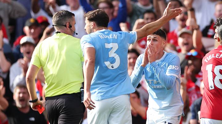 Michael Oliver, Ruben Dias, Phil Foden, Manchester United vs Manchester City Michael Oliver, Ruben Dias, Phil Foden, Manchester United vs Manchester City
