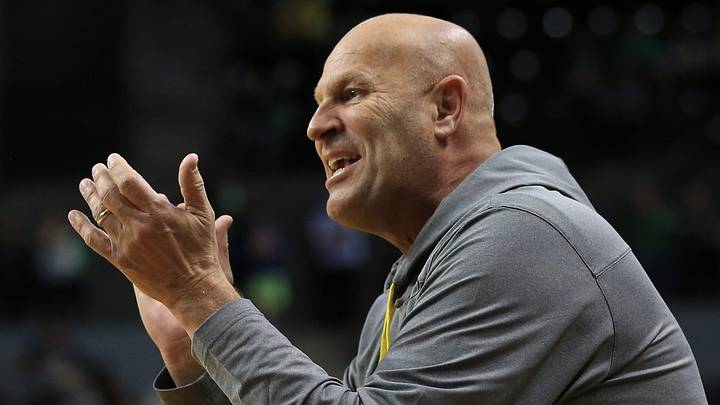 Oregon coach Kelly Graves cheers his team during the second half against USC's at Matthew Knight Arena Sunday, Jan. 1, 2023 in Eugene, Oregon.
Ncaa Womens Basketball Uo Women Vs Usc Usc At Oregon Oregon coach Kelly Graves cheers his team during the second half against USC's at Matthew Knight Arena Sunday, Jan. 1, 2023 in Eugene, Oregon.
Ncaa Womens Basketball Uo Women Vs Usc Usc At Oregon