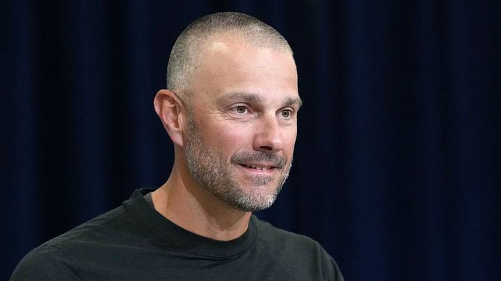 Feb 24, 2026; Indianapolis, IN, USA; Las Vegas Raiders general manager John Spytek speaks at the NFL Scouting Combine at the Indiana Convention Center. Mandatory Credit: Kirby Lee-Imagn Images
