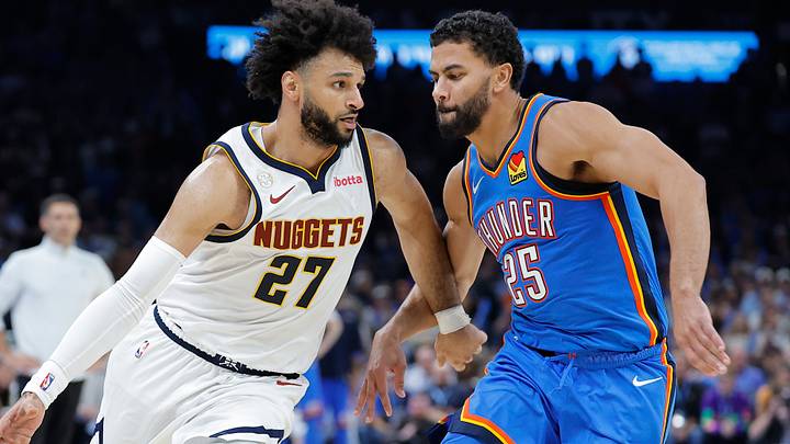 Oct 22, 2026; Oklahoma City, Oklahoma, USA; Denver Nuggets guard Jamal Murray (27) drives around Oklahoma City Thunder guard Ajay Mitchell (25) during the second half at Paycom Center. Mandatory Credit: Alonzo Adams-Imagn Images Oct 22, 2026; Oklahoma City, Oklahoma, USA; Denver Nuggets guard Jamal Murray (27) drives around Oklahoma City Thunder guard Ajay Mitchell (25) during the second half at Paycom Center. Mandatory Credit: Alonzo Adams-Imagn Images