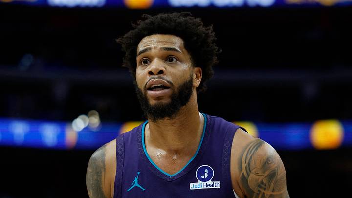 Charlotte Hornets forward Miles Bridges (0) reacts in the first half against the Detroit Pistons at Little Caesars Arena on December 20, 2025.