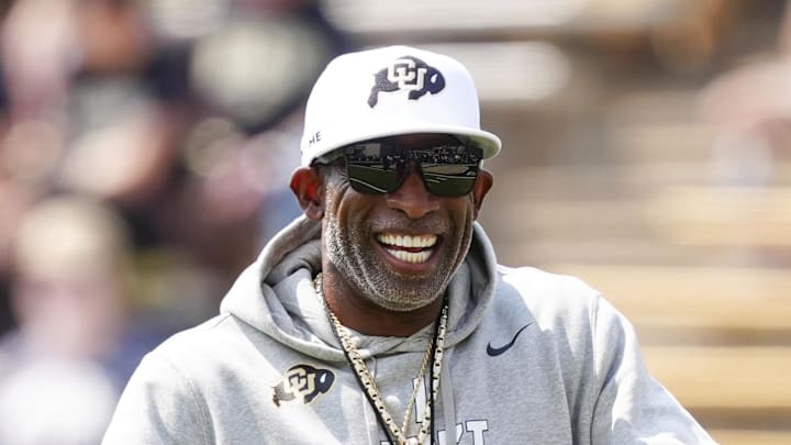 Sep 6, 2025; Boulder, Colorado, USA; Colorado Buffaloes head coach Deion Sanders before the game against the Delaware Fightin Blue Hens at Folsom Field. 
