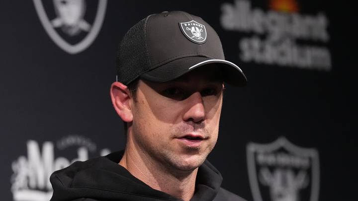 Sep 13, 2026; Paradise, Nevada, USA; Las Vegas Raiders head coach Klint Kubiak speaks with media after the game against the Miami Dolphins at Allegiant Stadium. Mandatory Credit: Kirby Lee-Imagn Images Sep 13, 2026; Paradise, Nevada, USA; Las Vegas Raiders head coach Klint Kubiak speaks with media after the game against the Miami Dolphins at Allegiant Stadium. Mandatory Credit: Kirby Lee-Imagn Images