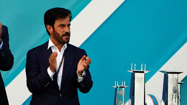 May 8, 2022; Miami Gardens, Florida, USA; Dan Marino and FIA president Mohammed Ben Sulayem applaud during the award ceremony following the Miami Grand Prix at Miami International Autodrome. Mandatory Credit: John David Mercer-Imagn Images May 8, 2022; Miami Gardens, Florida, USA; Dan Marino and FIA president Mohammed Ben Sulayem applaud during the award ceremony following the Miami Grand Prix at Miami International Autodrome. Mandatory Credit: John David Mercer-Imagn Images