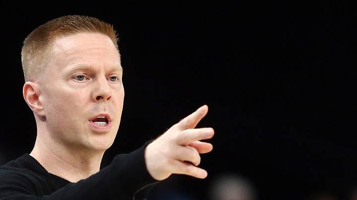 Oct 7, 2026; Memphis, Tennessee, USA;  Orlando Magic head coach Sean Sweeney reacts during the first quarter against the Memphis Grizzlies at FedExForum.  Mandatory Credit: Petre Thomas-Imagn Images