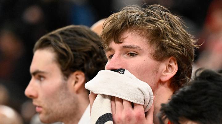 Mar 16, 2026; Chicago, Illinois, USA; Chicago Bulls guard Josh Giddey (3), left, forward Matas Buzelis (14), center, and guard Yuki Kawamura (8) are seen on the bench during the second half against the Memphis Grizzlies at United Center. Mandatory Credit: Matt Marton-Imagn Images Mar 16, 2026; Chicago, Illinois, USA; Chicago Bulls guard Josh Giddey (3), left, forward Matas Buzelis (14), center, and guard Yuki Kawamura (8) are seen on the bench during the second half against the Memphis Grizzlies at United Center. Mandatory Credit: Matt Marton-Imagn Images