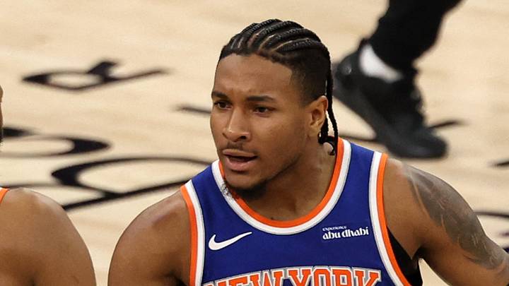 Jun 5, 2026; San Antonio, Texas, USA; New York Knicks guard Miles McBride (2) reacts with guard Mikal Bridges (25) against the San Antonio Spurs in the second half during game two of the 2026 NBA Finals at Frost Bank Center. Mandatory Credit: Geoff Burke-Imagn Images Jun 5, 2026; San Antonio, Texas, USA; New York Knicks guard Miles McBride (2) reacts with guard Mikal Bridges (25) against the San Antonio Spurs in the second half during game two of the 2026 NBA Finals at Frost Bank Center. Mandatory Credit: Geoff Burke-Imagn Images