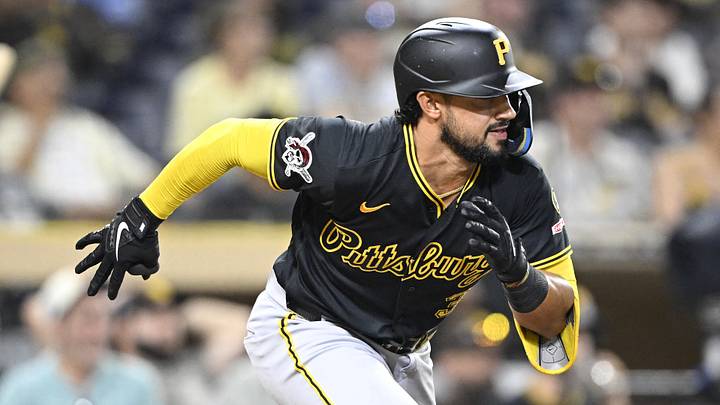 Aug 24, 2026; San Diego, California, USA; Pittsburgh Pirates designated hitter Nick Gonzales (3) hits an RBI single during the 12th inning against the San Diego Padres at Petco Park. Mandatory Credit: Denis Poroy-Imagn Images Aug 24, 2026; San Diego, California, USA; Pittsburgh Pirates designated hitter Nick Gonzales (3) hits an RBI single during the 12th inning against the San Diego Padres at Petco Park. Mandatory Credit: Denis Poroy-Imagn Images