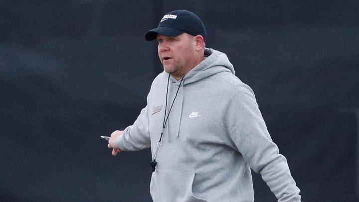 Purdue Boilermakers head coach Barry Odom walks down the field. Purdue Boilermakers head coach Barry Odom walks down the field.
