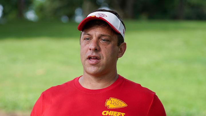 Jul 22, 2025; St. Joseph, MO, USA; Kansas City Chiefs general manager Brett Veach walks down the hill to the fields during training camp at Missouri Western State University. Mandatory Credit: Denny Medley-Imagn Images Jul 22, 2025; St. Joseph, MO, USA; Kansas City Chiefs general manager Brett Veach walks down the hill to the fields during training camp at Missouri Western State University. Mandatory Credit: Denny Medley-Imagn Images