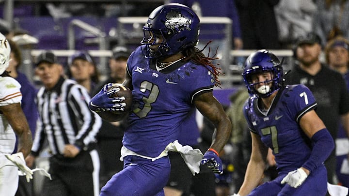 Nov 11, 2023; Fort Worth, Texas, USA; TCU Horned Frogs wide receiver Savion Williams (3) in action during the game between the TCU Horned Frogs and the Texas Longhorns at Amon G. Carter Stadium. Mandatory Credit: Jerome Miron-Imagn Images Nov 11, 2023; Fort Worth, Texas, USA; TCU Horned Frogs wide receiver Savion Williams (3) in action during the game between the TCU Horned Frogs and the Texas Longhorns at Amon G. Carter Stadium. Mandatory Credit: Jerome Miron-Imagn Images