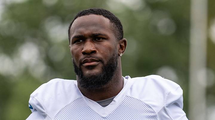 Aug 2, 2026; Allen Park, MI, USA; Detroit Lions linebacker Devin White (45) looks on during Detroit Lions training camp at Meijer Performance Center. Mandatory Credit: Paul Barnick-Imagn Images