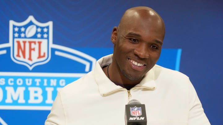 Feb 25, 2025; Indianapolis, IN, USA; Houston Texans coach DeMeco Ryans speaks during the NFL Scouting Combine at the Indiana Convention Center. Mandatory Credit: Kirby Lee-Imagn Images