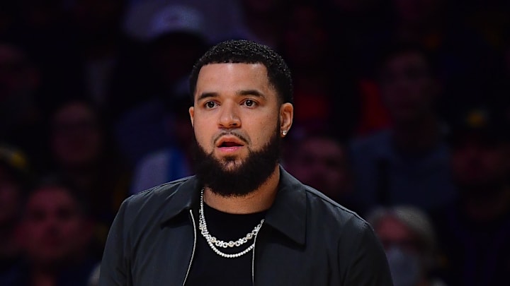Apr 29, 2026; Los Angeles, California, USA; Houston Rockets player Fred VanVleet watches game action during the second half in game five of the first round of the 2026 NBA Playoffs at Crypto.com Arena. Mandatory Credit: Gary A. Vasquez-Imagn Images