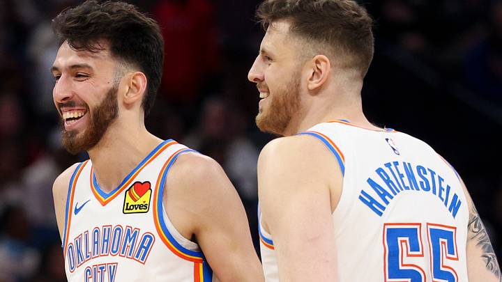 Mar 17, 2026; Orlando, Florida, USA; Oklahoma City Thunder center Chet Holmgren (7) and center Isaiah Hartenstein (55) react after a basket against the Orlando Magic in the second quarter at Kia Center. Mandatory Credit: Nathan Ray Seebeck-Imagn Images Mar 17, 2026; Orlando, Florida, USA; Oklahoma City Thunder center Chet Holmgren (7) and center Isaiah Hartenstein (55) react after a basket against the Orlando Magic in the second quarter at Kia Center. Mandatory Credit: Nathan Ray Seebeck-Imagn Images