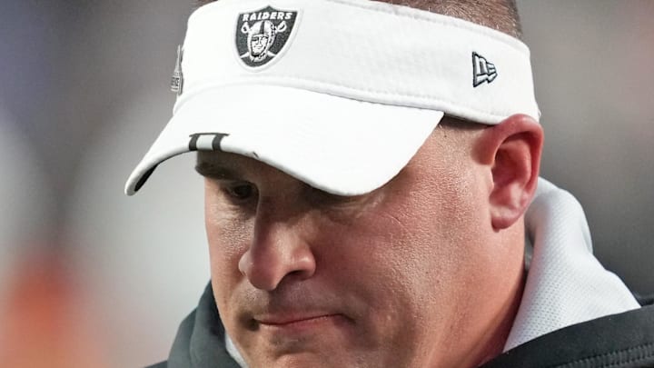 Nov 13, 2022; Paradise, Nevada, USA; Las Vegas Raiders head coach Josh McDaniels leaves the field after the Raiders were defeated by the Indianapolis Colts 25-20 at Allegiant Stadium. Mandatory Credit: Stephen R. Sylvanie-Imagn Images Nov 13, 2022; Paradise, Nevada, USA; Las Vegas Raiders head coach Josh McDaniels leaves the field after the Raiders were defeated by the Indianapolis Colts 25-20 at Allegiant Stadium. Mandatory Credit: Stephen R. Sylvanie-Imagn Images