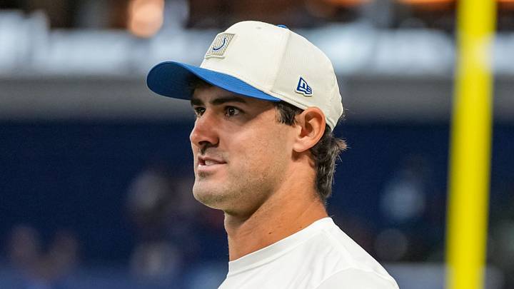 Indianapolis Colts quarterback Daniel Jones stands on the field