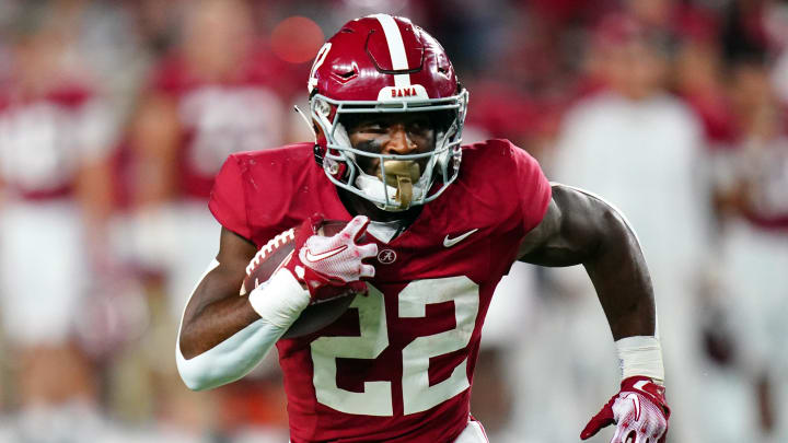 Sep 2, 2023; Tuscaloosa, Alabama, USA; Alabama Crimson Tide running back Justice Haynes (22).