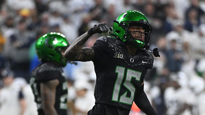 Oregon Ducks wide receiver Tez Johnson reacts after a run for a gain during the second quarter against the Penn State Nittany Lions.
