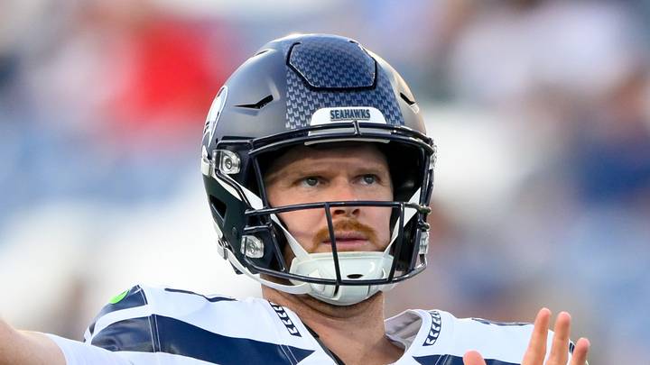 Seattle Seahawks quarterback Sam Darnold throws a pass