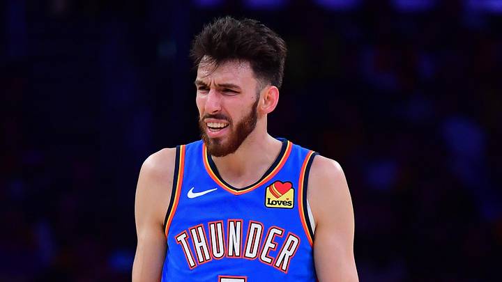 May 11, 2026; Los Angeles, California, USA; Oklahoma City Thunder center Chet Holmgren (7) reacts after being called for a foul against the Los Angeles Lakers during the first half in game four of the second round of the 2026 NBA Playoffs at Crypto.com Arena. Mandatory Credit: Gary A. Vasquez-Imagn Images