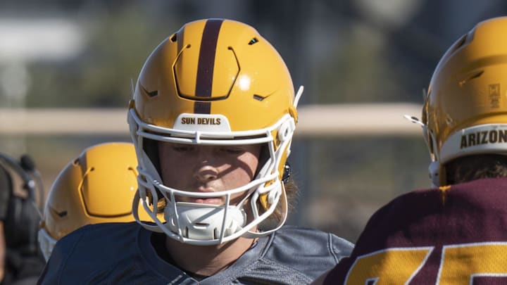 Cutter Boley (#8 QB) during ASU football practice at Kajikawa Practice fields in Tempe, Arizona, on March 19, 2026.