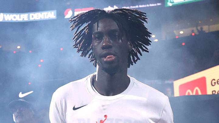 Apr 10, 2026; Portland, Oregon, USA;  Portland Trail Blazers guard Sidy Cissoko (91) enters Moda Center to play against the LA Clippers. Mandatory Credit: Jaime Valdez-Imagn Images