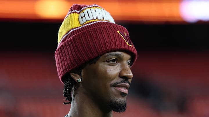 Washington Commanders quarterback Jayden Daniels looks on after the game against the Cincinnati Bengals. Washington Commanders quarterback Jayden Daniels looks on after the game against the Cincinnati Bengals.