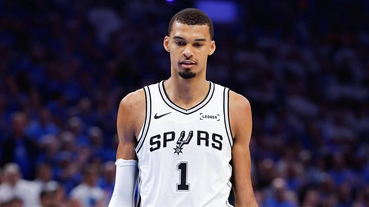 May 20, 2026; Oklahoma City, Oklahoma, USA; San Antonio Spurs forward Victor Wembanyama (1) looks on during the fourth quarter against the Oklahoma City Thunder during game two of the western conference finals for the 2026 NBA playoffs at Paycom Center. Mandatory Credit: Alonzo Adams-Imagn Images
