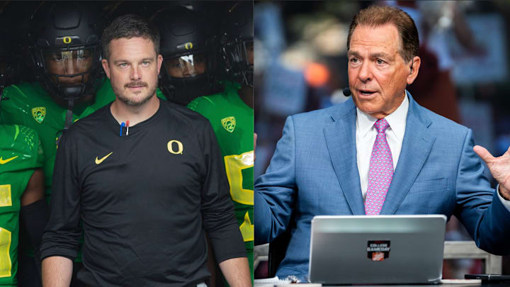 Oregon Ducks coach Dan Lanning and former Alabama coach nick Saban