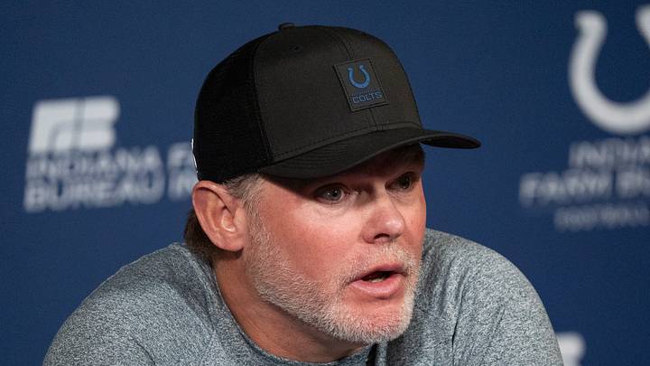 Indianapolis Colts general manager Chris Ballard speaks with the media