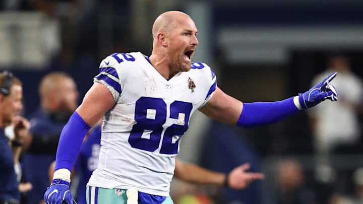 Dallas Cowboys tight end Jason Witten yells from the sidelines during the fourth quarter against the Green Bay Packers.