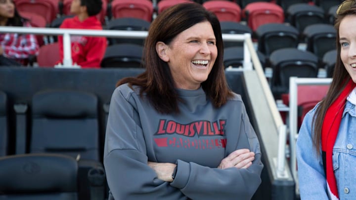 United States National Team soccer player Rose Lavelle, right, talks with talks with U of L soccer coach Karen Ferguson-Dayes on Friday before the women's game. Oct. 18, 2019