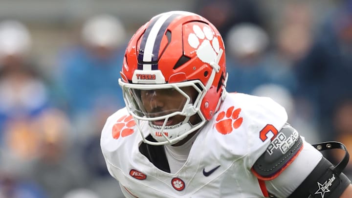 Nov 16, 2024; Pittsburgh, Pennsylvania, USA; Clemson Tigers defensive end T.J. Parker (3) pass rushes against the Pittsburgh Panthers during the second quarter at Acrisure Stadium. Mandatory Credit: Charles LeClaire-Imagn Images Nov 16, 2024; Pittsburgh, Pennsylvania, USA; Clemson Tigers defensive end T.J. Parker (3) pass rushes against the Pittsburgh Panthers during the second quarter at Acrisure Stadium. Mandatory Credit: Charles LeClaire-Imagn Images