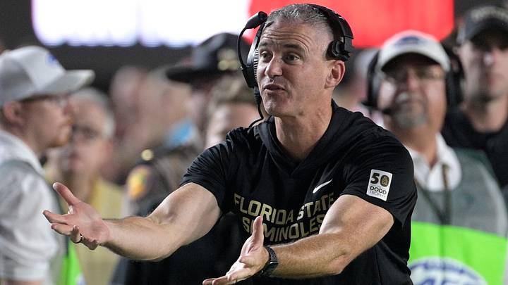 Oct 4, 2025; Tallahassee, Florida, USA; Florida State Seminoles head coach Mike Norvell during the first half against the Miami Hurricanes at Doak S. Campbell Stadium. Mandatory Credit: Melina Myers-Imagn Images Oct 4, 2025; Tallahassee, Florida, USA; Florida State Seminoles head coach Mike Norvell during the first half against the Miami Hurricanes at Doak S. Campbell Stadium. Mandatory Credit: Melina Myers-Imagn Images