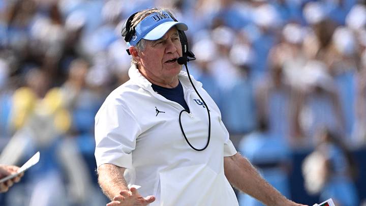 Sep 13, 2025; Chapel Hill, North Carolina, USA; North Carolina Tar Heels head coach Bill Belichick on the sidelines in the second quarter at Kenan Stadium. Mandatory Credit: Bob Donnan-Imagn Images